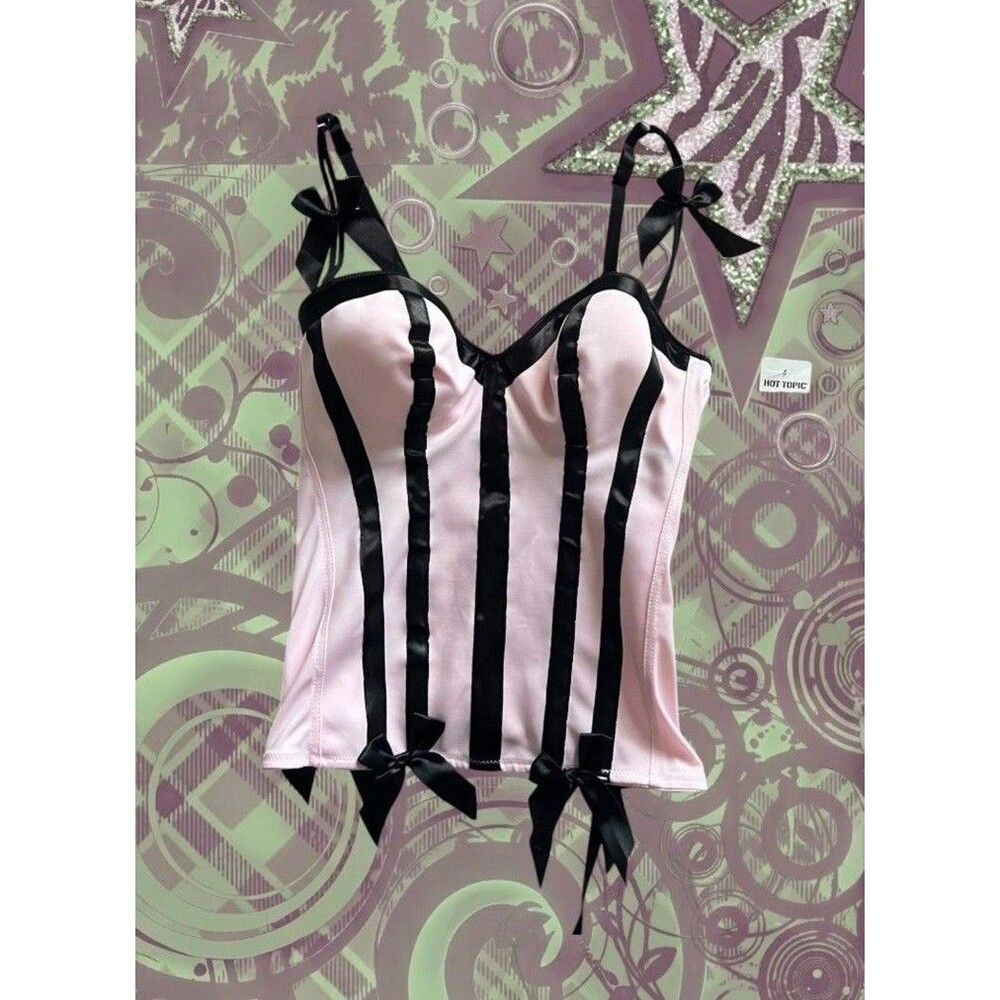 Y2K NWT Morbid Threads 36D Black Pink Corset Bows Boned Mall Goth Hot Topic 00s